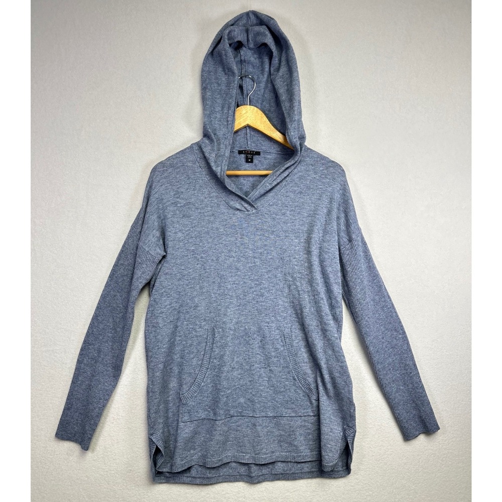 CYRUS Blue Heathered Knit Hoodie Pullover Long Sleeve Pockets Size M‎